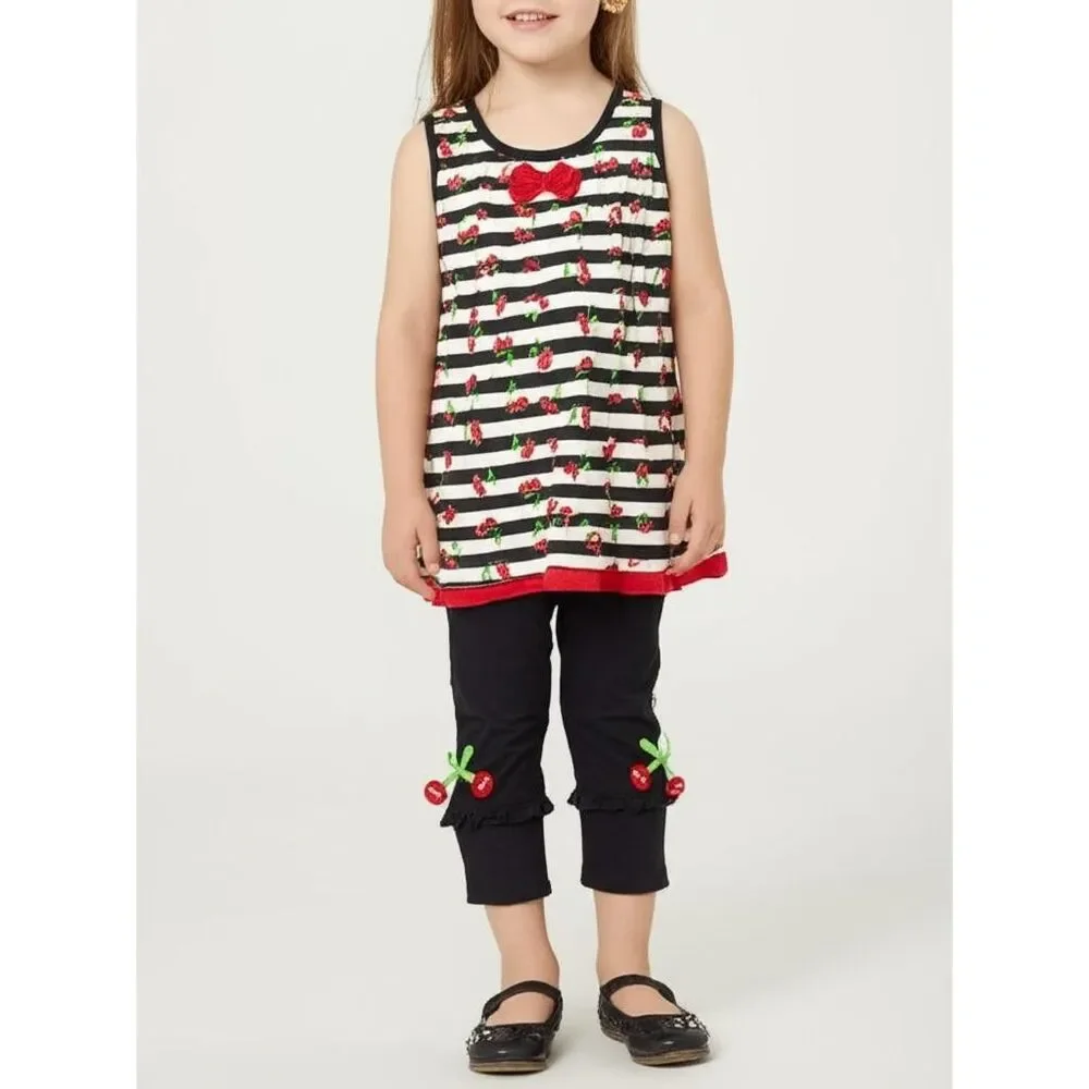 Cherry Outfit Set Girls 2T Striped Print Top Leggings Matching School Fall Cute